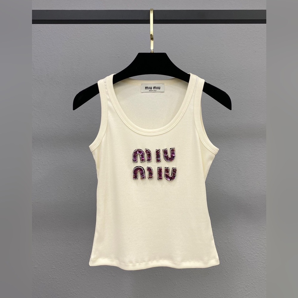 Miu Miu Cream Tank Top with Purple Accents - Picture 2 of 8